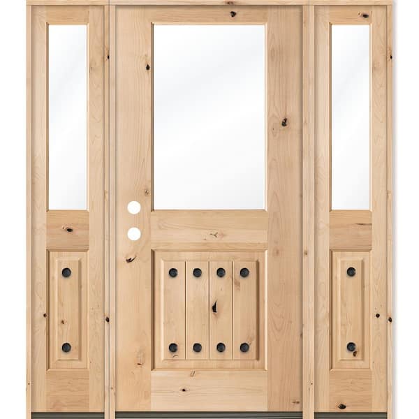 Krosswood Doors 60 in. x 80 in. Mediterranean Knotty Alder Half Lite Unfinished Right-Hand Inswing Prehung Front Door with Sidelites