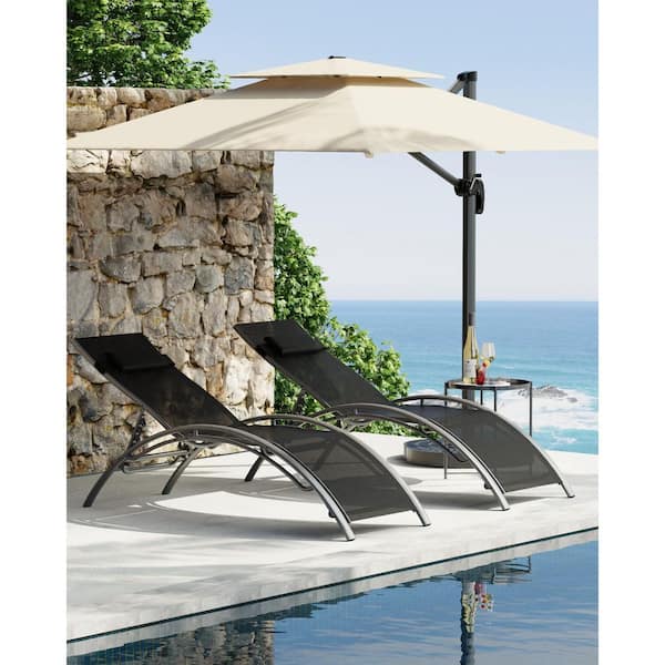 Unbranded Outdoor Chaise Lounge Chairs Set of 2 with 3-Position Backrest, Aluminum Pool Chaise Lounges for Pool, Black