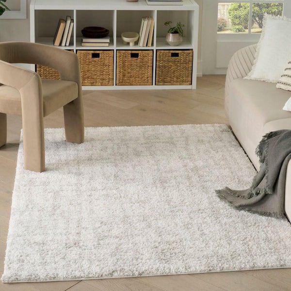Modern Shag Ivory Grey 4 ft. x 6 ft. Abstract Contemporary Area Rug