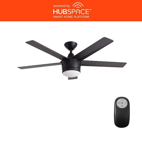 Merwry 52 in. Integrated LED Indoor Matte Black Ceiling Fan with HubSpace Remote Control Works with Google and Alexa