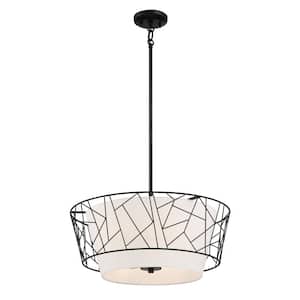 5-Light Oil Rubbed Bronze Pendant with White Linen Shade