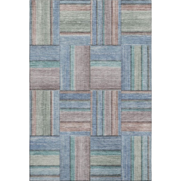Mayfield Premium Machine Washable Abstract AMF2285 Denim 3 ft. x 5 ft. Area Rug