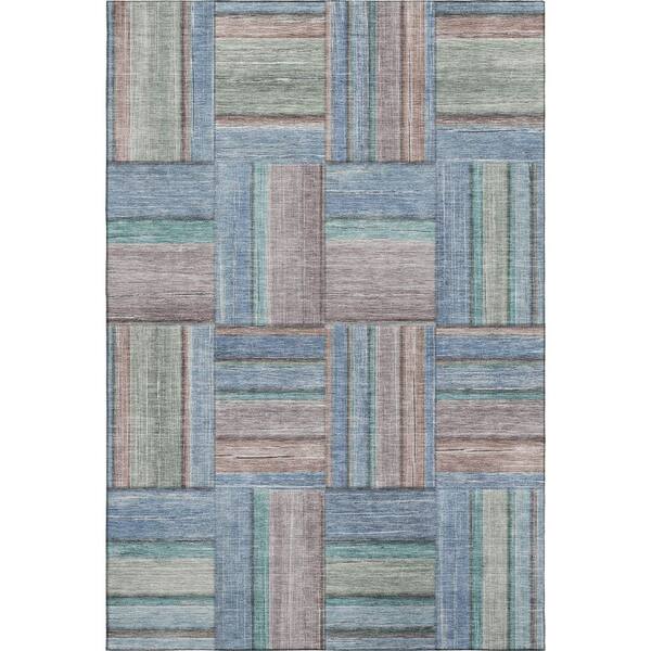 Mayfield Premium Machine Washable Abstract AMF2285 Denim 8 ft. x 10 ft. Area Rug