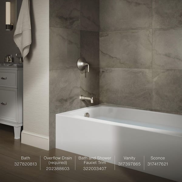 Elmbrook 60 in. x 32 in. Soaking Bathtub with Left-Hand Drain in White
