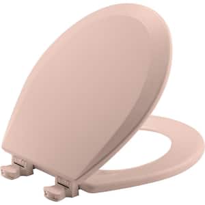 Round Enameled Wood Closed Front Toilet Seat in Venetian Pink Removes for Easy Cleaning