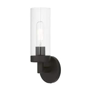 Hastings 1-Light Black ADA Wall Sconce with Clear Glass