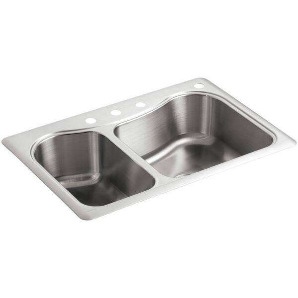 KOHLER Staccato Drop-In Stainless Steel 33 in. 4-Hole Double