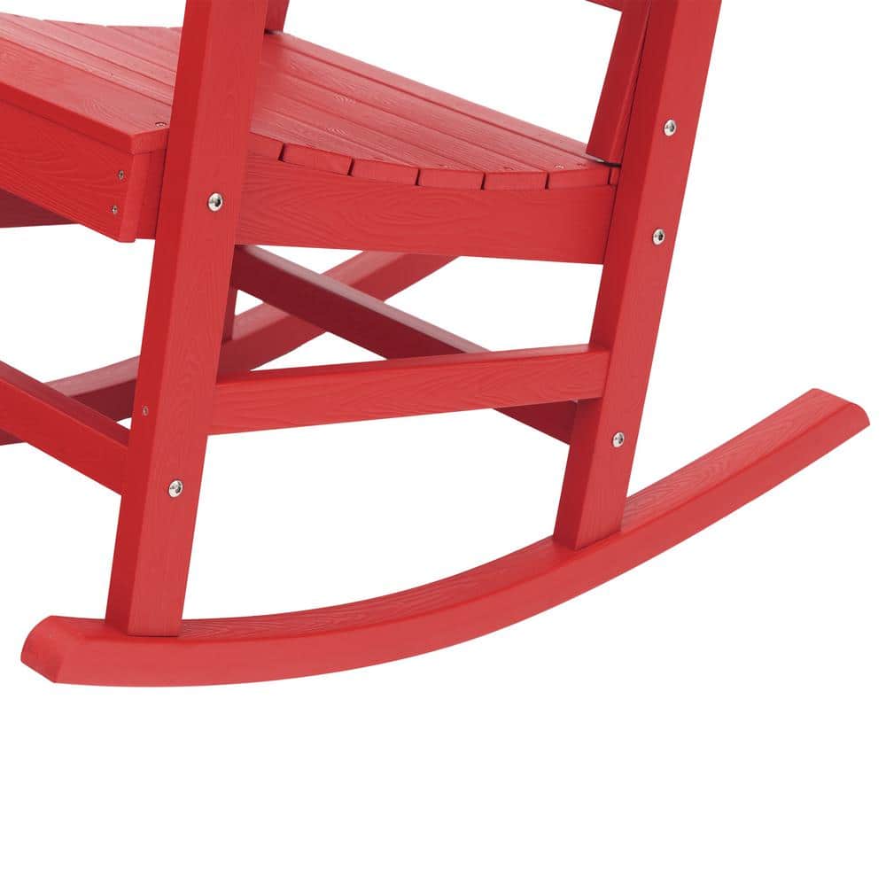 Bright Red HDPE Plastic Adirondack Outdoor Rocking Chairs, Set of 2