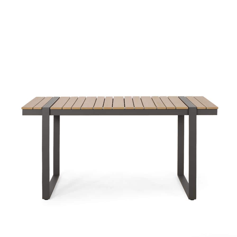 Aluminium outdoor dining table with wooden tabletop, retractable, for terra