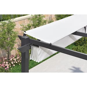 10 ft. x 10 ft. Gray Aluminum Frame Pergola with White Retractable Sun Shade Canopy and Extra Top Roof