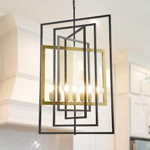 Modern Farmhouse 7-Light Iron Pendant Black and Gold Geometric Chandelier Light Fixture for Kitchen Island Dinning Room