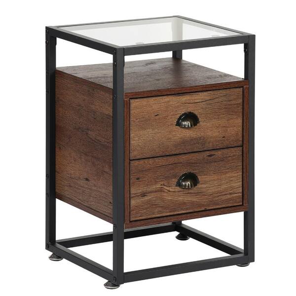 VECELO Nightstand, Modern Tempered Glass End Table, with