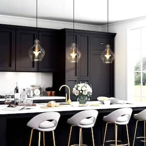 Transitional Bell Kitchen Island Pendant Light 1-Light Black and Brass Modern Pendant Light with Clear Glass Shade