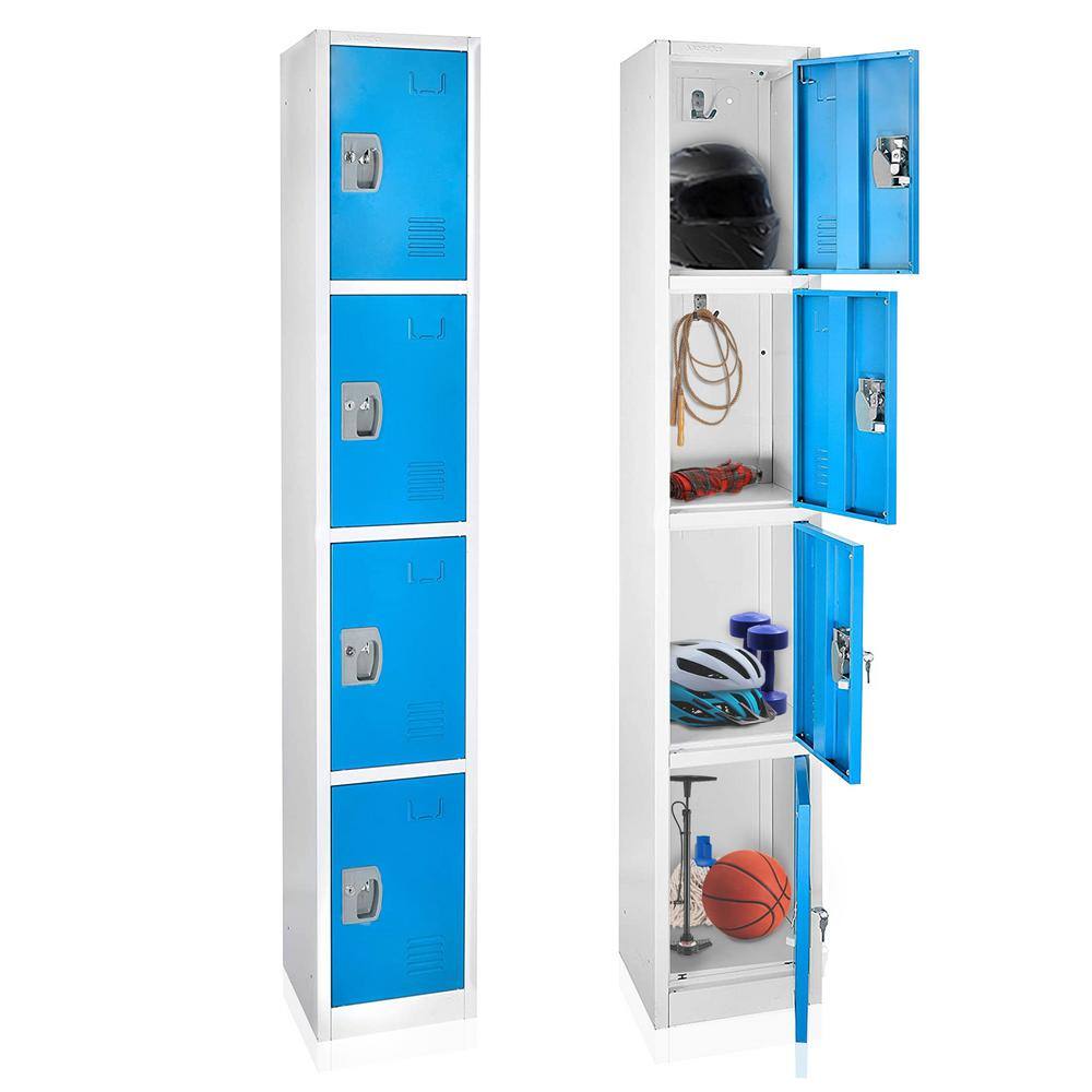 Blue Steel Freestanding Office Locker with 4 Compartments
