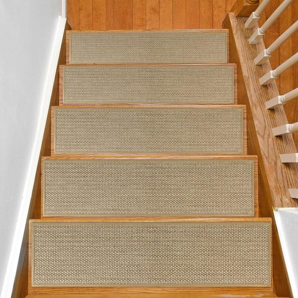 10 in. x 30 in. Beige Linen Non-Slip Stair Tread Cover (Set of 4)