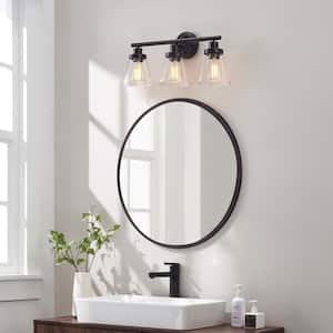 22.25 in. 3-Light Bronze Vanity Light with Bell Glass Shade