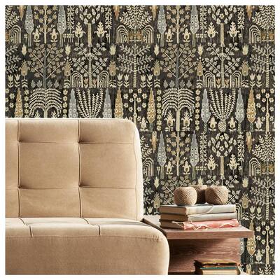 Black and Yellow Persian Ikat Peel and Stick Wallpaper (Covers 28.29 sq. ft.)