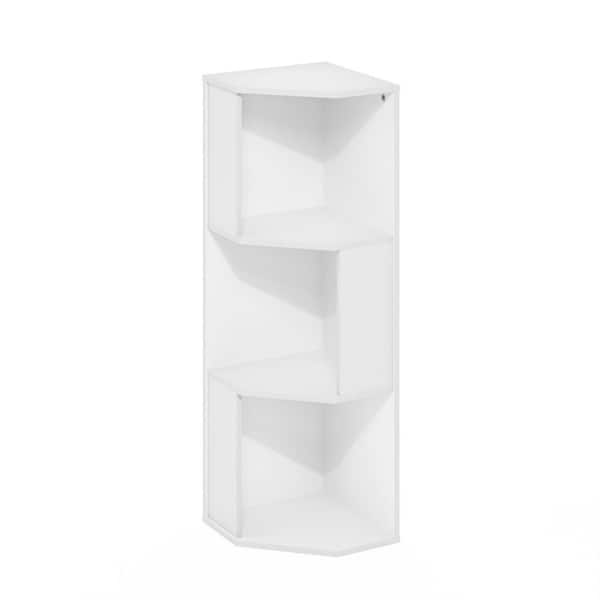 Furinno Econ 36.61 in. Tall White 3-Shelf Wood Corner Bookcase