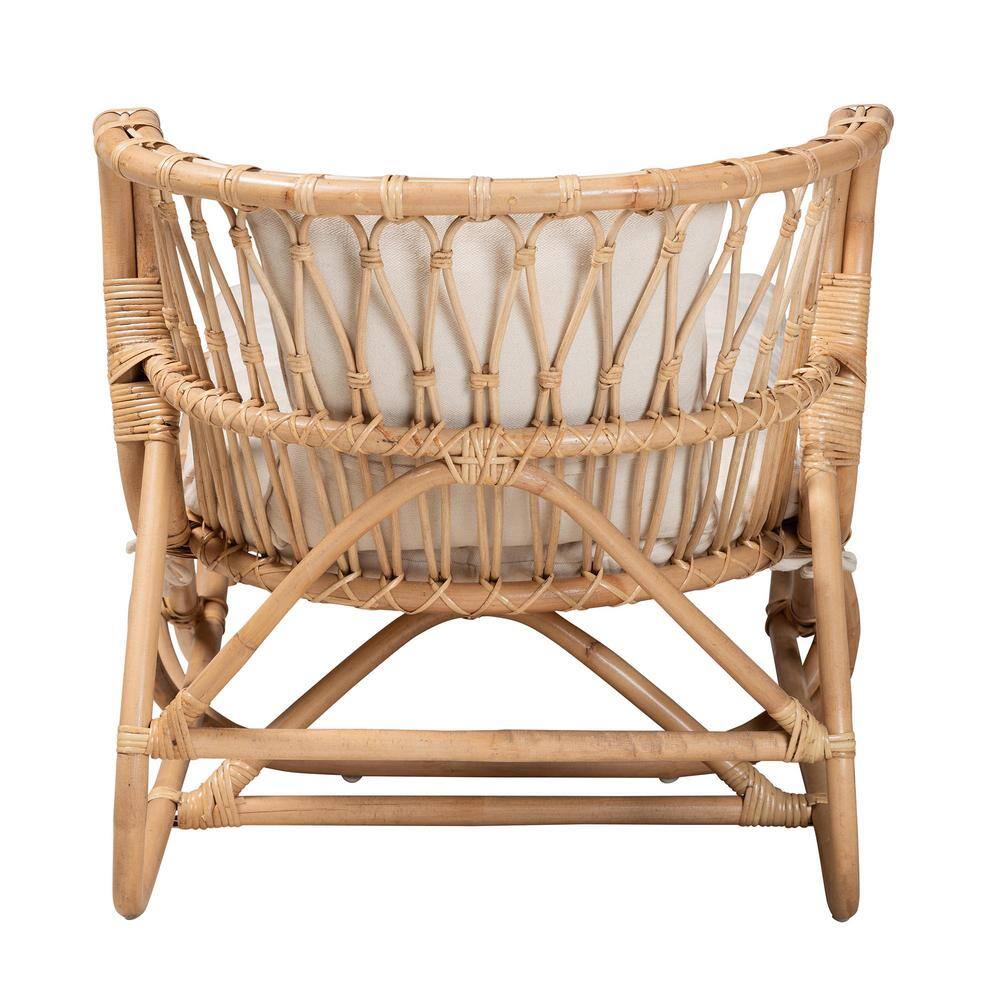 Handcrafted Natural Brown Rattan Chaise with Cushions