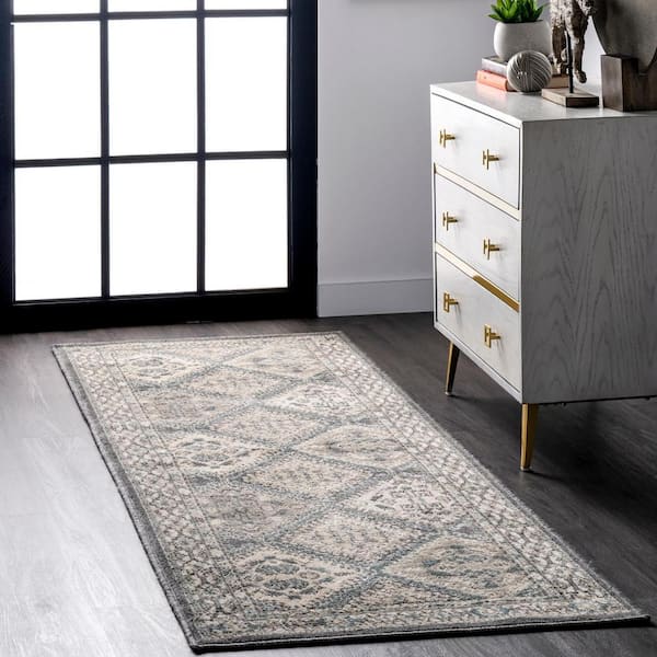 Becca Vintage Tiles Charcoal 3 ft. x 8 ft. Indoor Runner Rug