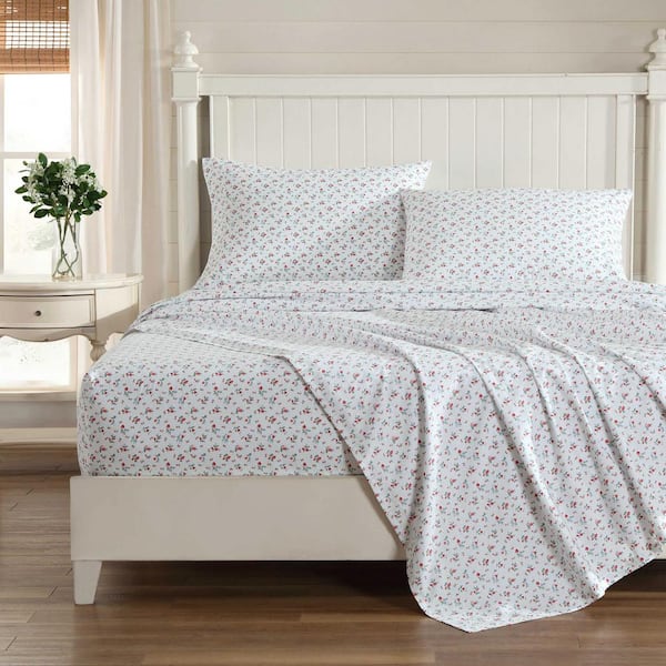 Laura Ashley Aylesmore Ditsy Floral 4-Piece Red/Light Blue Percale