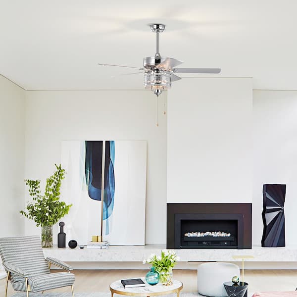52 in. Indoor Silver Modern Ceiling Fan with Downrod and Reversible Motor