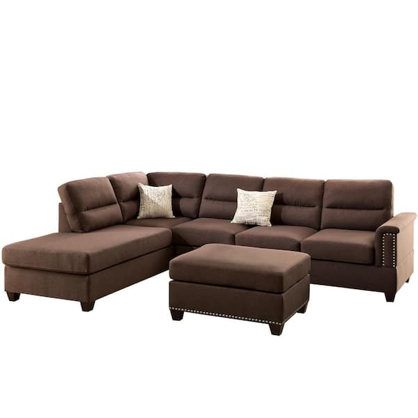 Venetian Worldwide Naples Chocolate Fabric 6-Seater L-Shaped Sectional Sofa with Ottoman