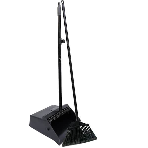 48.5 in. Lobby Broom and Dustpan Set for Indoor/Outdoor Sweeping and Cleaning with Angle Broom, Black (1-Set)