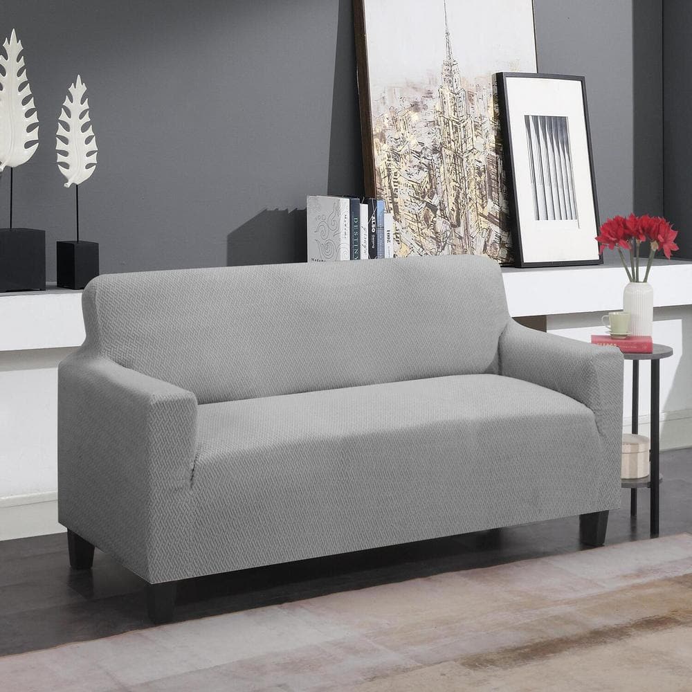 J&V TEXTILES Grey Microfiber Super Stretch Water Resistant Sofa
