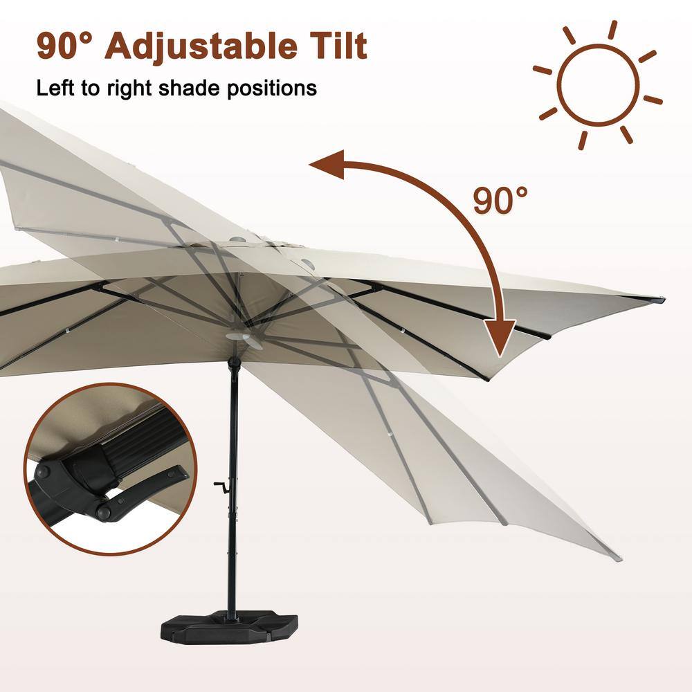 Taupe Rectangular Aluminum Cantilever Patio Umbrella with Stand