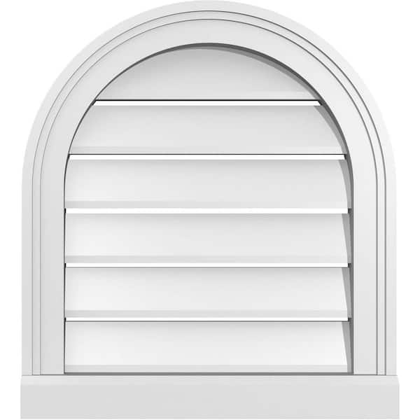 Ekena Millwork 18 in. x 20 in. Round Top White PVC Paintable Gable Louver Vent Functional