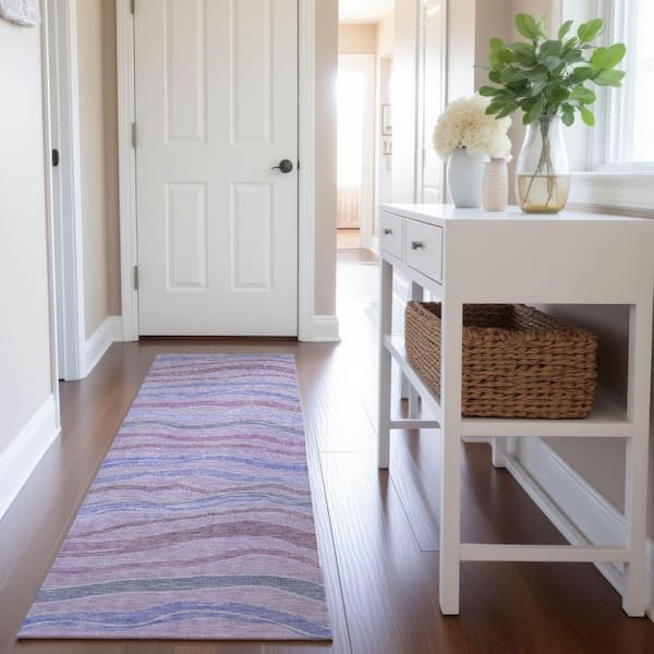 Mayfield Premium Machine Washable Abstract AMF1581 Lavender 2 ft. 3 in. x 7 ft. 6 in. Runner Rug