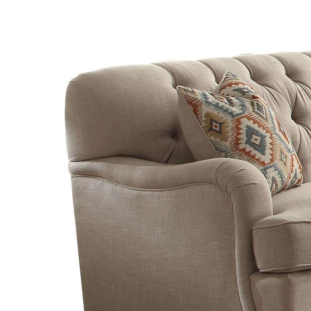 Alianza Classic Tufted Linen Reclining Sofa with Cup Holder in Beige