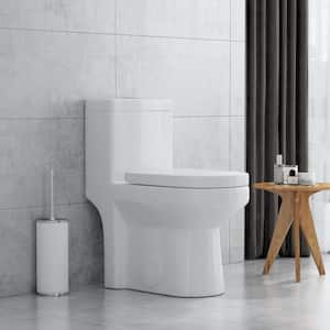 1-piece 1.1 GPF/1.6 GPF Dual Flush Round Toilet in. White with Durable Urea-formaldehyde Seat Included