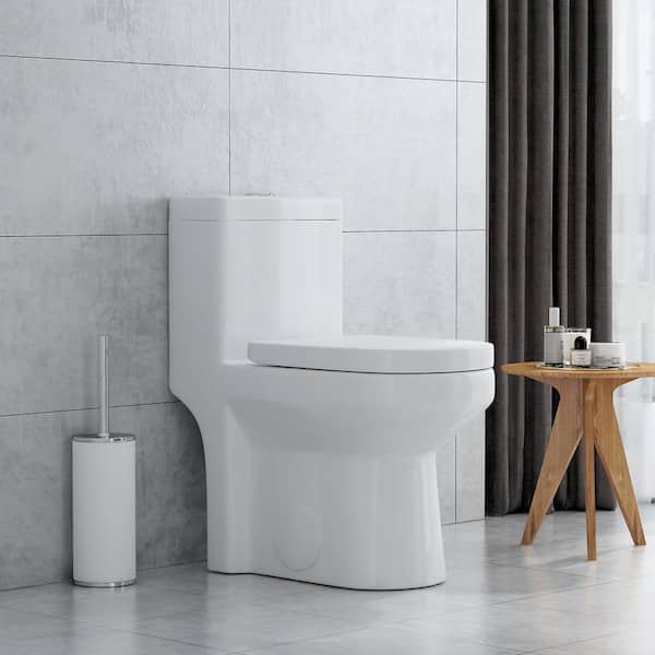 HOROW 1-piece 1.1 GPF/1.6 GPF Dual Flush Round Toilet in. White with Durable Urea-formaldehyde Seat Included