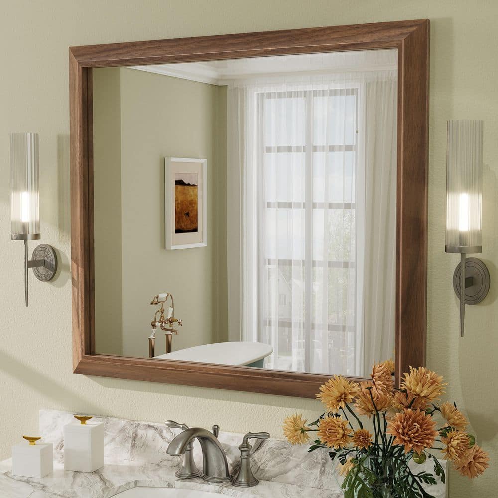 40 in. W x 36 in. H Rectangular Aluminum Alloy Framed and Tempered Glass Wall Bathroom Vanity Mirror in Dark Brown Wood price history on PriceWatchPro