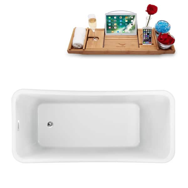 Streamline 59 in. Acrylic Flatbottom Non-Whirlpool Bathtub in Glossy White with Polished Chrome Drain