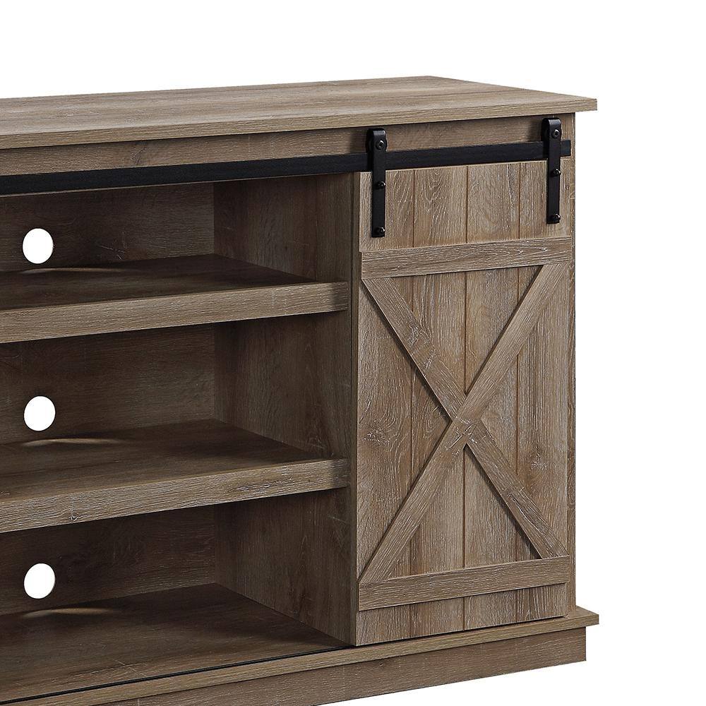 Rustic Oak Corner TV Stand with Sliding Barn Doors