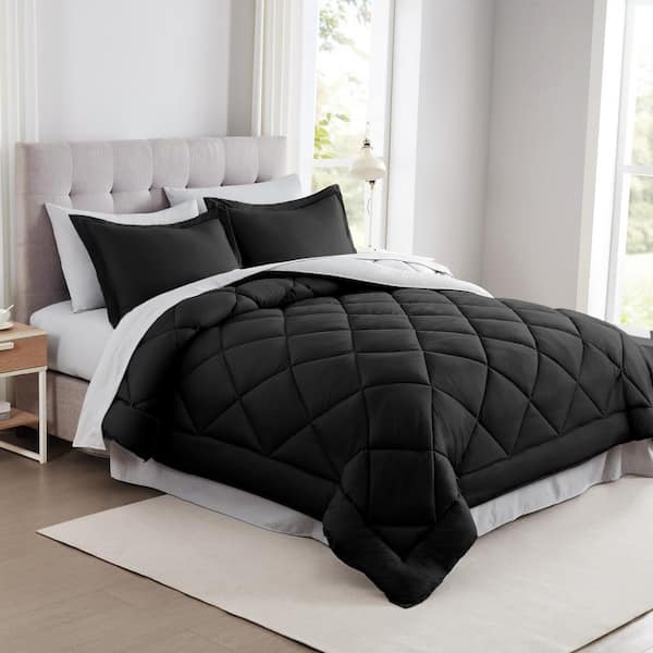 MODERN THREADS Bed In a Bag 7-Piece Black Microfiber Comforter Set, Queen