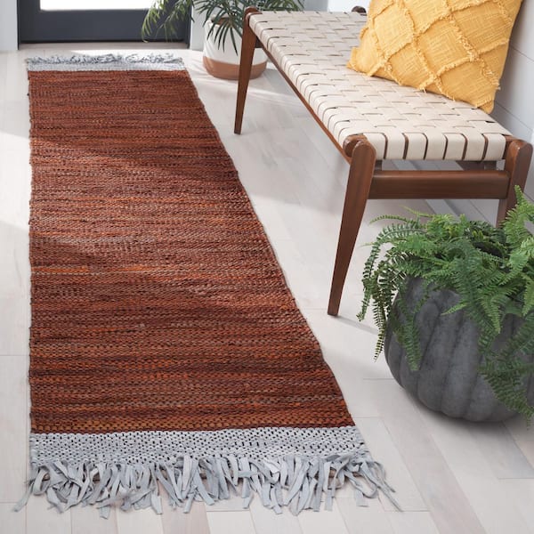 Vintage Leather 2 ft. x 9 ft. Light Gray/Rust Distressed Solid Runner Rug