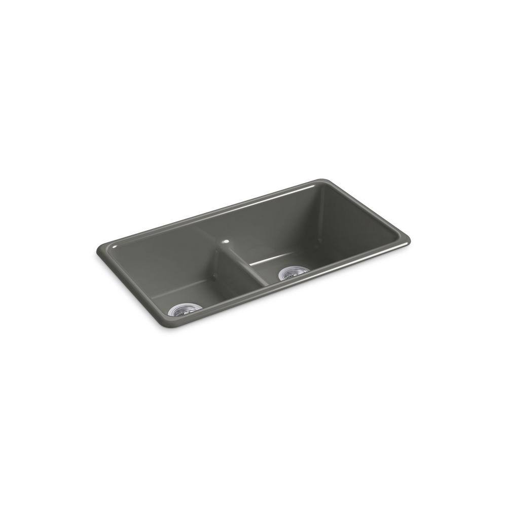 Kohler Iron/Tones Kitchen Sink – Thunder Gray, Enameled Cast Iron, Double Basin With Low Divide