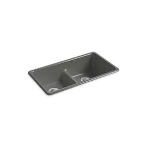 Iron/Tones 33 in. Drop-In/Undermount Double Bowl Thunder Grey Cast Iron Kitchen Sink