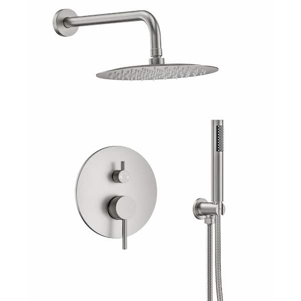 CRANACH Single Handle 10 in. Round Wall Mount 2-Spray Shower Faucet with Pressure Balance Valve in Brushed Nickel