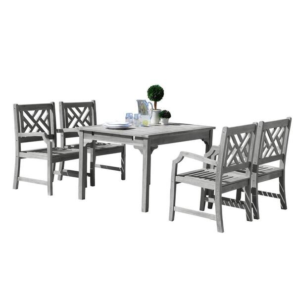 Vifah Renaissance 5-Piece Wood Rectangle Outdoor Dining Set