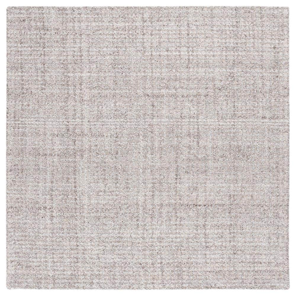 Light Brown and Gray Wool Tufted Square Rug, 6' x 6'