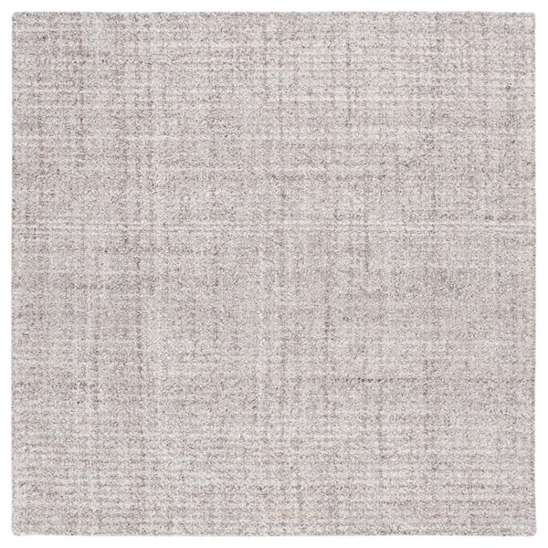 Abstract Light Brown/Gray 6 ft. x 6 ft. Plaid Marle Square Area Rug