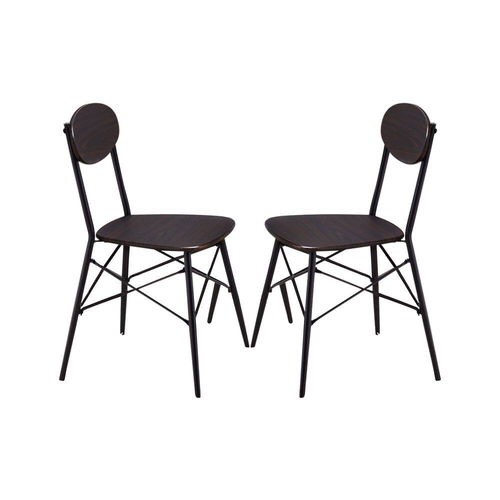 Compact Black Metal and Walnut Wood Dining Set with 2 Chairs