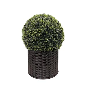 Large 20 in. Plastic Artificial Faux Ball Topiary in Woven Pot