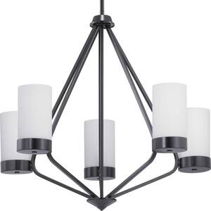 Elevate Collection 5-Light Matte Black Etched White Glass Mid-Century Modern Chandelier Light