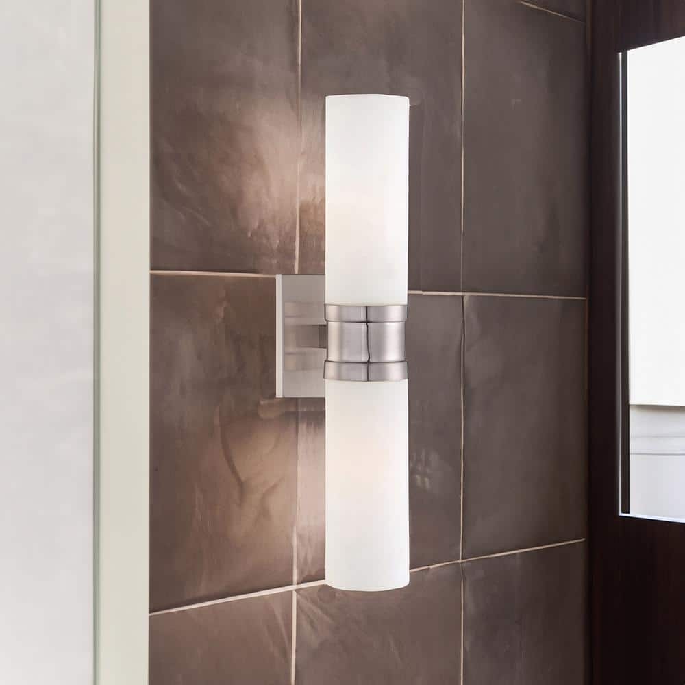 Elegant Brushed Nickel Cylinder Sconce with Etched Opal Glass